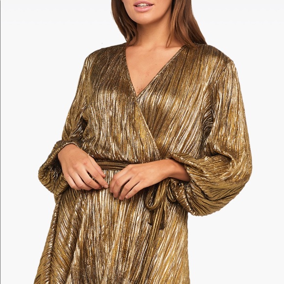 BARDOT Womens Gold Pleat Dress Size Au 8  BELISSA - Picture 2 of 3